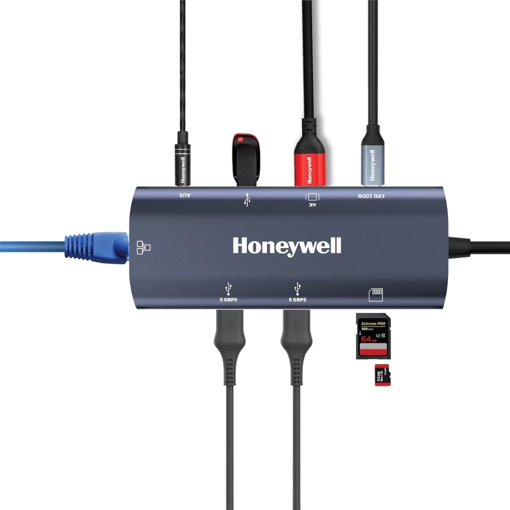 Honeywell Type C Docking Station 9 in 1 (USB | Type C | Hdmi | Lan | Aux | SD Card) (Open Box)